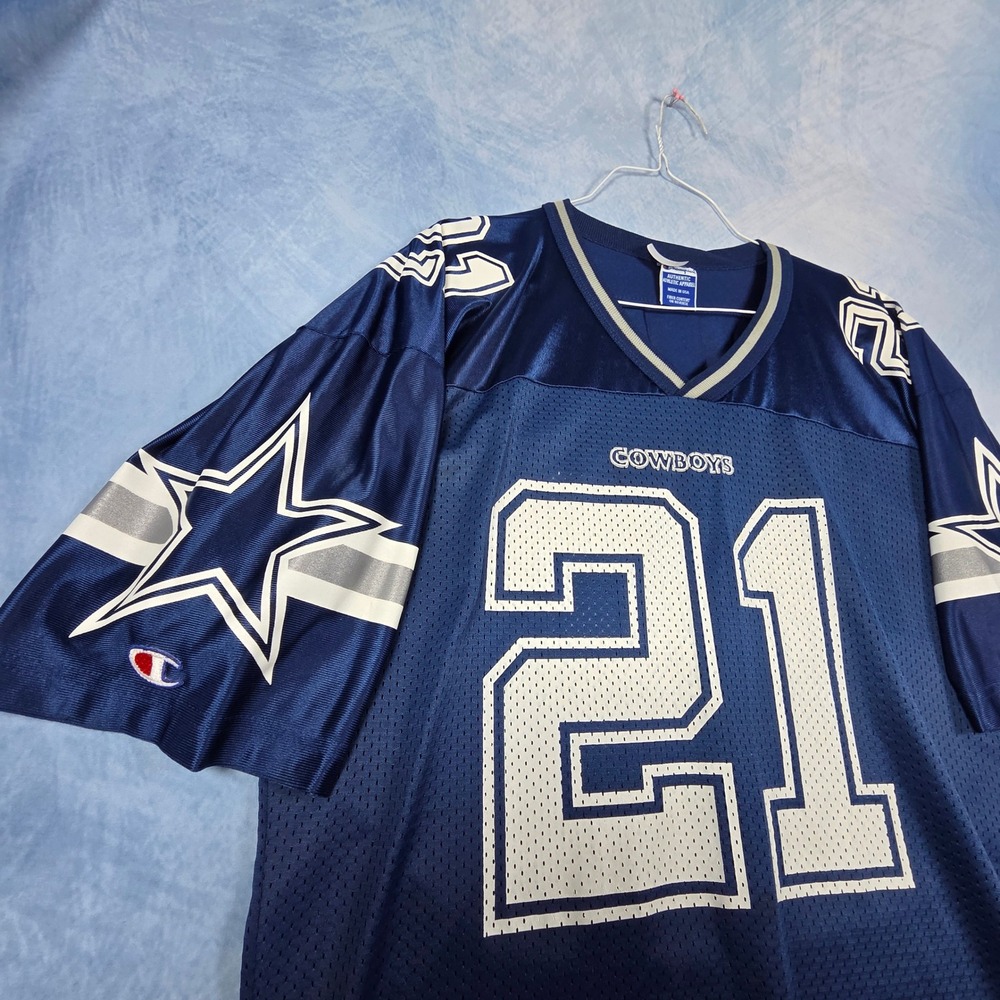 Vintage Champion Dallas Cowboys Deion Sanders 21 Jersey Mens 44 Navy Blue NFL - Picture 6 of 10